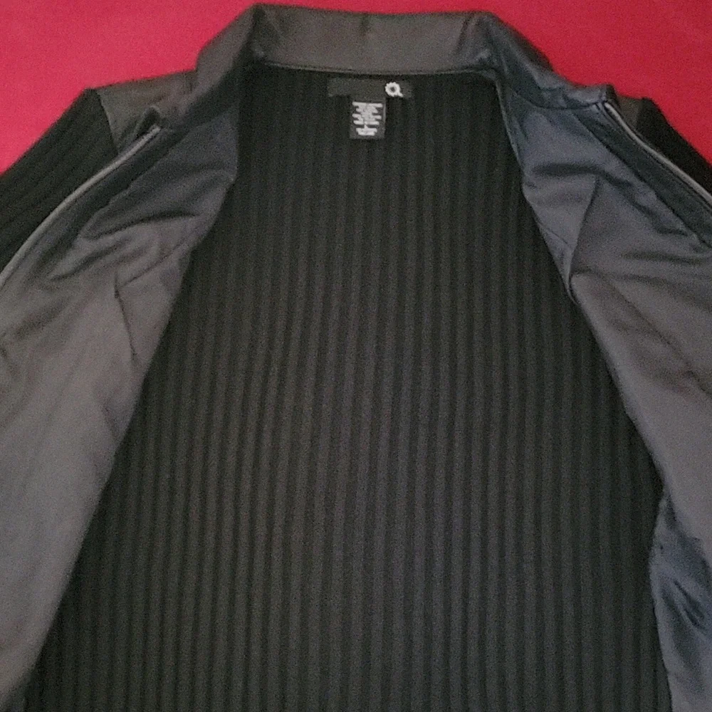 Leather & Wool Blend Knit Bikercore Moto Jacket Black size L - Picture 7 of 14